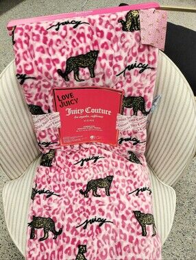 Juicy Couture Pink Cheetah Leopard Throw Blanket New Bedding Y2k